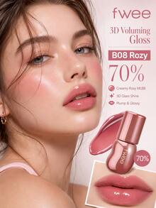 Fwee 1pc 5.3g Rosy 70% 3D Voluming Lip Gloss, Rich Syrup Shine Moisturizing Non-Sticky Lip Color For Date Makeup Gift For Partner #B08 ROSY - #B08 ROSY 70% - View 1