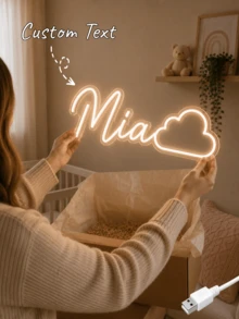 Custom Cloud-Shaped Name Neon Sign With Warm LED Lights, Suitable For Nurseries And Bedrooms, USB Powered, An Ideal Decoration For Baby Rooms - Multicolor - View 2