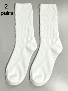 1/2/3/4 Pairs Crew Socks For Women Multipairs Cushioned Athletic Socks Retro Slouch Socks Mid Calf Rib Tube Socks - White - View 5