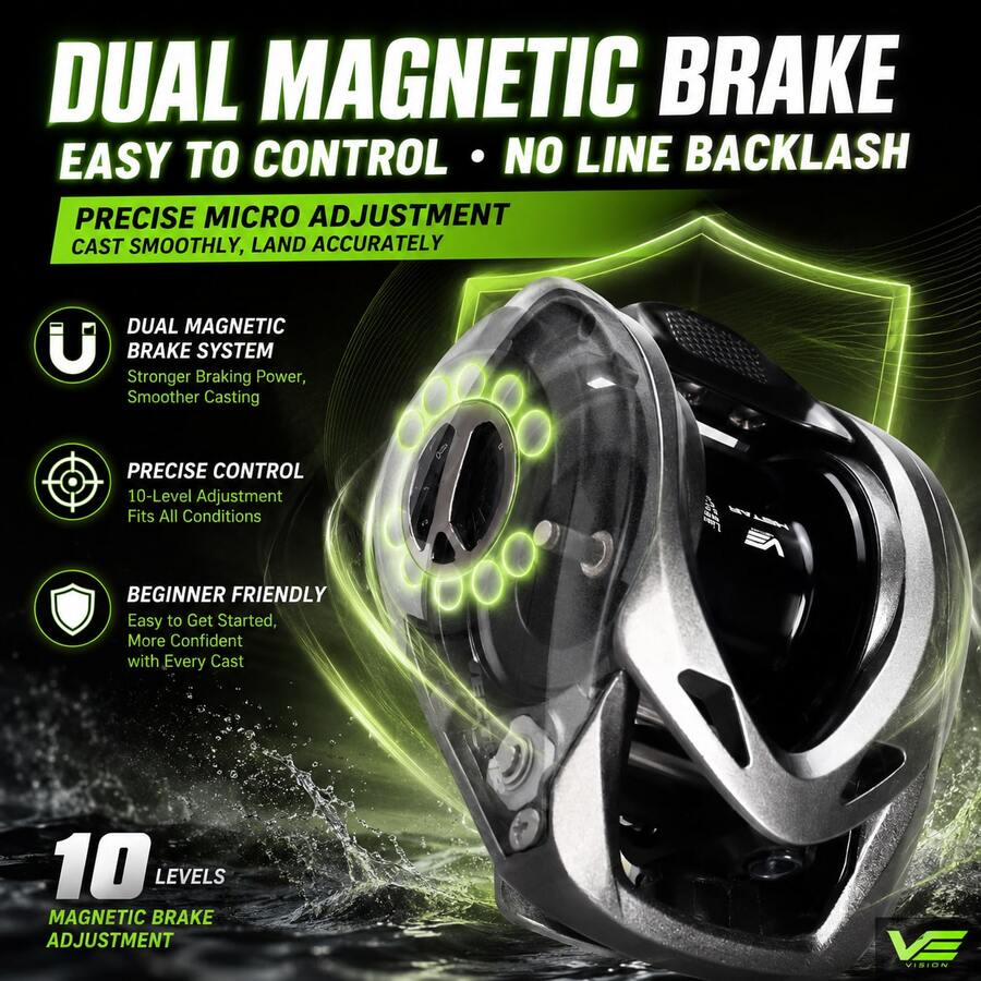 HASIDA Vector Baitcasting Reel Dual Magnetic Brake Easy To Control No Line Backlash Precise Micro Adjustment Beginner Friendly Fishing Reel - Vector - View 1