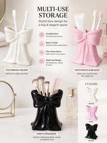 Ins Style Bowknot Design Storage Rack, 3 Colors Available, Multi-Purpose For Toothbrush/Makeup Brush/Pen, Bathroom And Vanity Decor, Gift - Multicolor - View 6