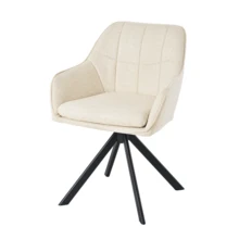 Goeurvant Modern Grid-Stitched Upholstered 360° Swivel Dining Chairs With Armrests And Removable Cushion For Dining Room, Living Room, Office - Set Of 2 / Set Of 4 / Set Of 6--Cream-Chenille - 奶油 - 查看 8