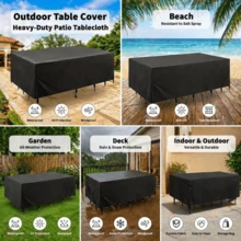 1 buah Penutup Furnitur Tahan Air Hitam 210D Persegi Penutup Anti Debu Penutup Meja Kursi Pelindung Matahari Penutup Meja Sofa Kursi Teras Tugas Berat - Hitam - View 4