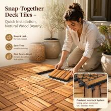 27 Pack 12x12 Inch Natural Acacia Wood Interlocking Patio Deck Tiles Snap Lock No Tool Installation Waterproof Interlock Floor Tile For Balcony Porch Poolside Backyard Outdoor DIY Flooring - 1 - View 2