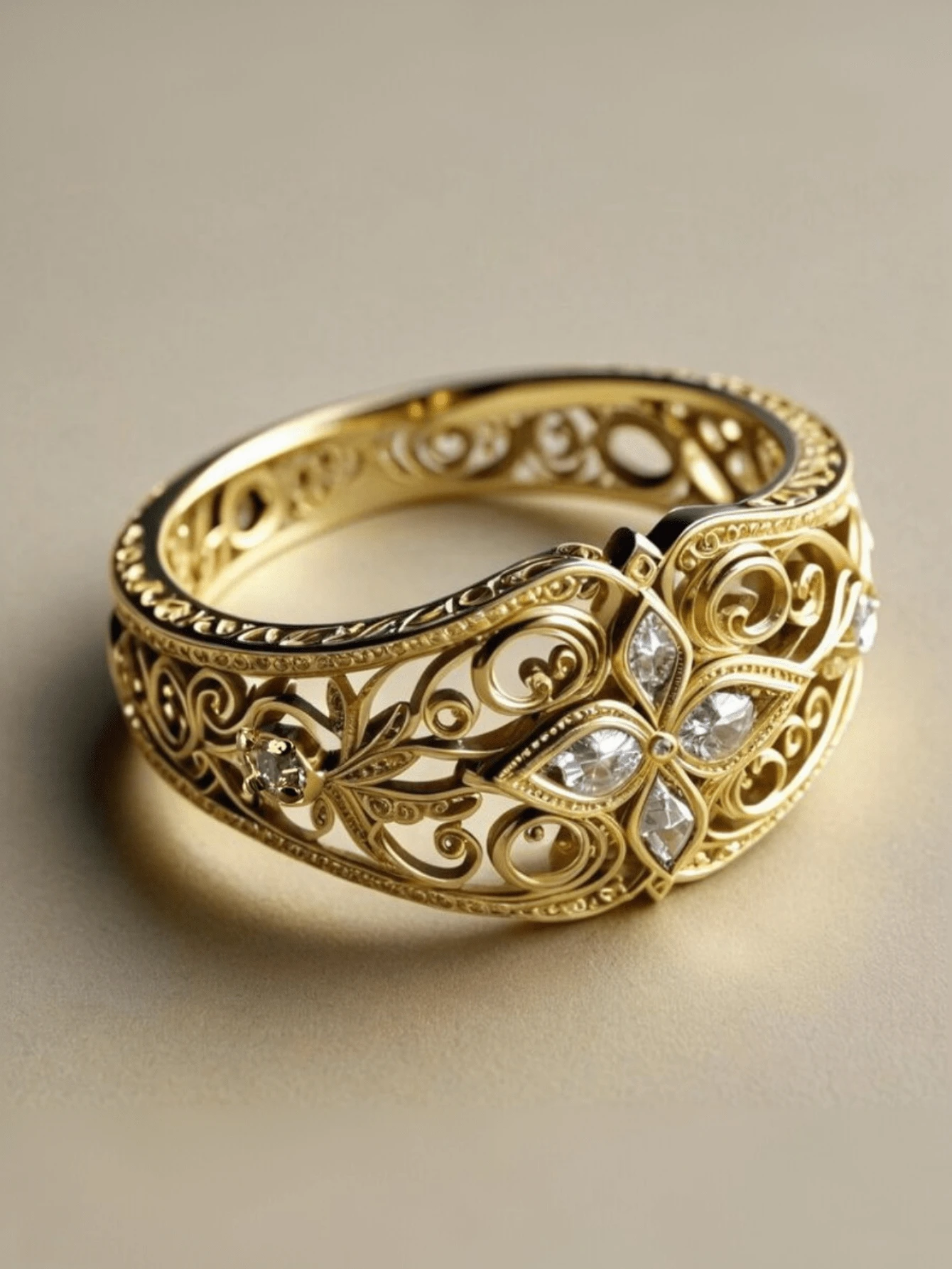 Vintage Floral Filigree Wide Statement Ring For Women, Vintage Hollow Floral Pave Eternity Ring Fashion Jewelry, Suitable For Daily Wear And Gift Giving - Ring - View 1