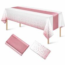 White And Rose Gold Disposable Plastic Tablecloth And Satin Table Runner Set, Tablecloth Size 54 X 108 Inches, Table Runner Size 11 X 108 Inches, Suitable For Weddings, Graduations, Birthdays And Other Occasions - Rose Gold - View 2