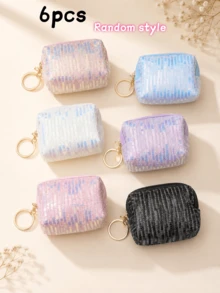6 cái/3 cái/1 cái Ví/Bao đựng thẻ thêu đính kim sa, Túi đựng tai nghe đa năng/Túi đựng trang sức, Túi xách thời trang nhỏ gọn cho nữ và thanh thiếu niên dùng hàng ngày và hoạt động ngoài trời. Phù hợp làm quà tặng cho bạn trai và bạn gái vào các dịp lễ, Valentine và Năm mới. - Nhiều màu - Xem 8