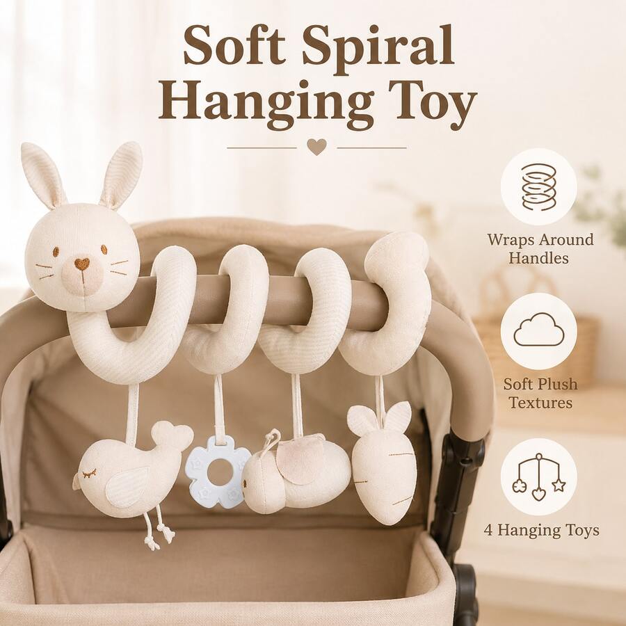 1pc Baby Soothing Soft Fabric Hanging Toy Spiral Pendant, Can Be Hung In Baby Room Or Stroller, Suitable For Newborn Gift, Full Moon Gift, Birthday Gift - Beige Rabbit - View 1
