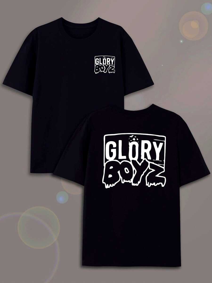 Men's Short Sleeve T-Shirts 2026 GLORY BOYZ T-Shirt, Short Sleeve Cotton T-Shirt With Round Neck, Front Square Logo And Graffiti Graphic On The Back, Soft And Comfortable Casual T-Shirt - Black - View 1
