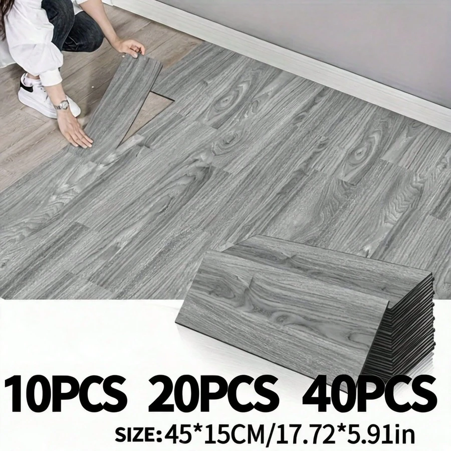 Peel And Stick Floor Tiles, Self-Adhesive Vinyl Plank Flooring Wood Grain Appearance 10/20/40 Pieces, Gray Waterproof Wood Grain Stickers Suitable For Bedroom, Living Room, Kitchen, RV, Living Room, Bedroom, Kitchen, Bathroom Floor Renovation, Home Decor Floor Stickers