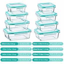 8 Piece Glass Food Storage Container With Leak-Proof Lid-Seal Meal Preparation And Bento Box, Refrigerator Replacement Storage Box For Microwave, Oven, Vegetables And Salads, Multi-Purpose Kitchenware | Multi-Size Container | Lock Lid - Multicolor - View 7