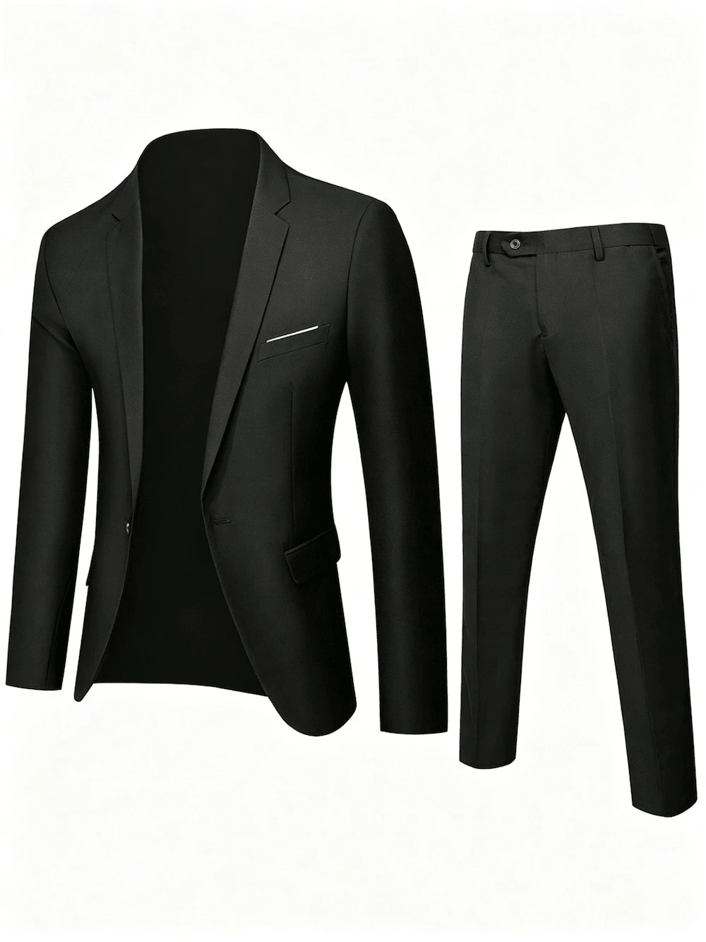 Men's 2-Piece Slim Fit Suit - 2-Button Solid Color Smart Formal Wedding Jacket Set - 黑色 - 查看 1