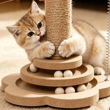 1set Mini Sisal Cat Climbing Post For Claw Care. Built-In Turntable & Teaser Toy Relieves Cat Boredom. Compact, Space-Saving And Scratch-Proof For Furniture. Toy Color & Style Random. - Ginger - View 12