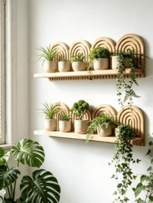 Wooden Floating Wall Shelf, Geometric Arch Wall Hanging Shelf, Bohemian Style Wall Decor Accent Shelf, Suitable For Crystal Flower Pots, Small Items Storage And Display - one-size - View 4