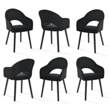 Goeurvant Modern Crescent-Back Upholstered Dining Chairs With Armrests And Solid Wood Legs For Dining Room, Living Room, Study - Set Of 2 / Set Of 4 / Set Of 6 - Black/Velvet - 黑色 - 查看 12