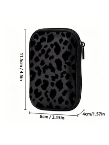 Black Leopard Print EVA Hard Shell 4.3 Inch Compact Storage Box - Travel Protective Storage Bag, Suitable For Electronic Accessories, Earphones, Hard Drives And Data Cables; Shockproof Zipper Pouch (Storage Box Only) - Multicolor - View 10