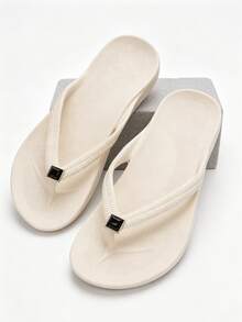 Unisex Arch Support Solid Color Beach Flip Flops, Neutral Vacation Sandals For Beach And Home, Spring Summer Autumn - White - Shoe Flower Style 3 - View 5