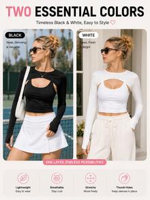 Front Slit Hollow Out Cover-Up Sleeve Guards, Lightweight Elastic Thumb Hole Layering Piece, Suitable For Tennis, Pilates And Daily Casual - Multicolor - View 5