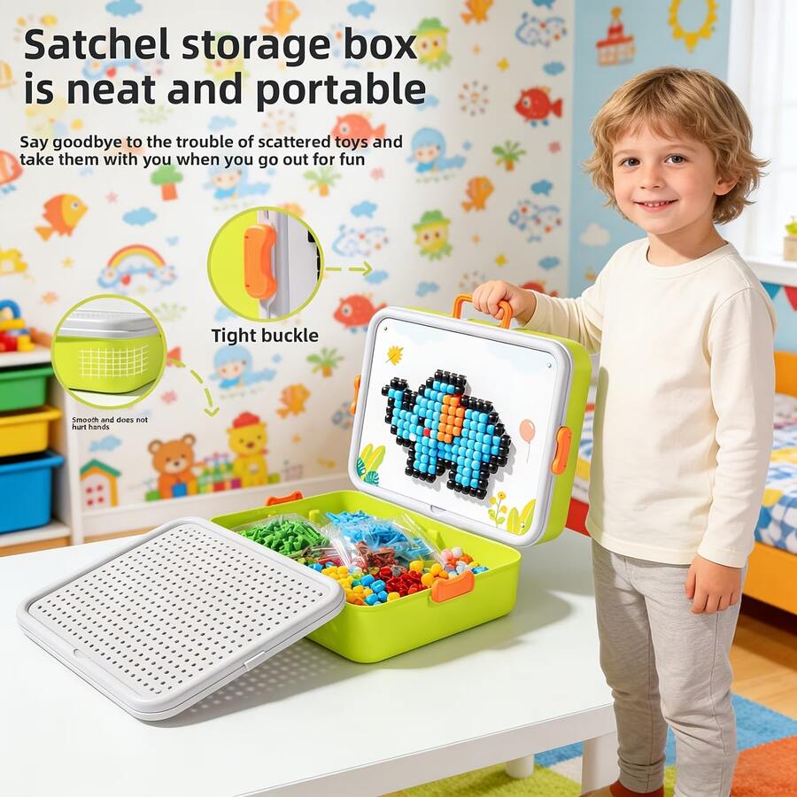New Children's Mushroom Peg Puzzle Toy, Creative DIY Desktop Educational Set, Includes 10 Cards In 7 Color Combinations, Comes With A Portable Storage Box, Convenient For Indoor And Outdoor Play - Color - View 1