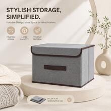 Caixa organizadora grande e pequena, cor cinza claro, à prova de poeira. Estilo minimalista de luxo. Versão atualizada com grande capacidade, tampa articulada e alça. Ideal para guardar roupas, cobertores e brinquedos em guarda-roupas, camas, sofás e quartos infantis. Dobrável para economizar espaço. Recipiente de tecido para armazenamento. Prático e portátil. Essencial para volta às aulas, Dia dos Pais, Natal, viagens e acampamentos. - Cinza - Ver 2