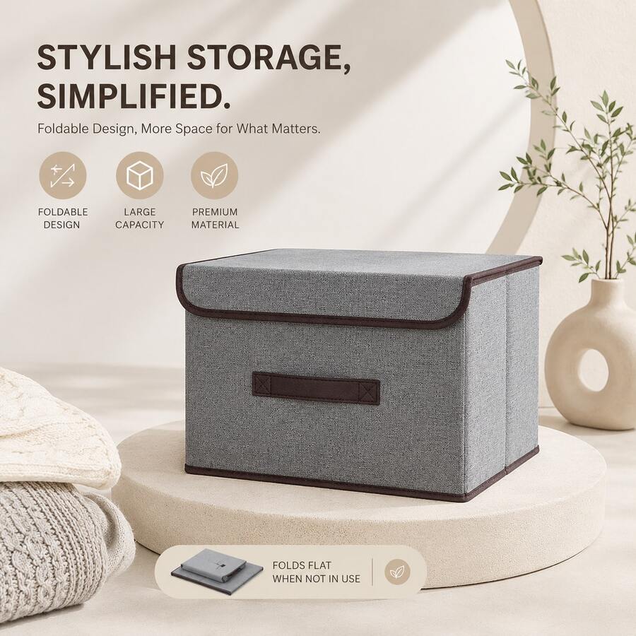 Caixa organizadora grande e pequena, cor cinza claro, à prova de poeira. Estilo minimalista de luxo. Versão atualizada com grande capacidade, tampa articulada e alça. Ideal para guardar roupas, cobertores e brinquedos em guarda-roupas, camas, sofás e quartos infantis. Dobrável para economizar espaço. Recipiente de tecido para armazenamento. Prático e portátil. Essencial para volta às aulas, Dia dos Pais, Natal, viagens e acampamentos.