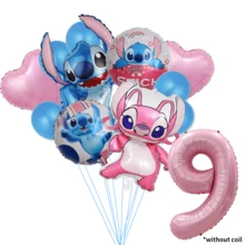 Authorized Cartoon Stitch Blue Big Ear Alien Cute Space Creature Blue & Pink Theme Birthday Party Balloon Decoration Set, Includes 32-Inch (1-9) Pink Number Foil Balloons, Foil Balloons, Large Cool Jumping Shape Foil Balloons, Suitable For Birthday Party Decoration Theme Party Supplies Decoration Balloon Set - View 21