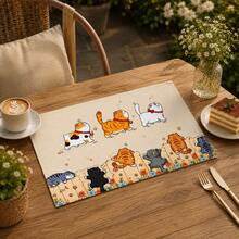 1pc Cartoon Style Linen Placemat, Breakfast Mat, Coffee Coaster, Bowl Pad, Kitchen Accessory, Easy To Clean Dining Mat, Suitable For Home, Restaurant, Dining Decor, Holiday Gift, Gift For Friends, Multi-Piece Set - Multicolor - View 1
