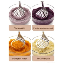 3Pcs Stainless Steel Kitchen Tool Set: Potato Masher + Multi-Functional Peeler, Manual Food Crusher For Mashed Potato, Pumpkin, Avocado & Baby Food, Easy Clean & Storage - Silver - View 5