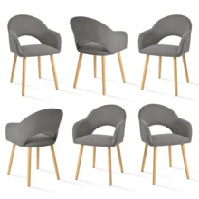 Goeurvant Modern Crescent-Back Upholstered Dining Chairs With Armrests And Solid Wood Legs For Dining Room, Living Room, Study - Set Of 2 / Set Of 4 / Set Of 6 - Dark Gray/Corduroy - 淺灰色 - 查看 14
