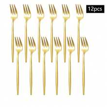 2/4/6/12pcs Gold Stainless Steel Fruit Forks, Suitable For Home Afternoon Tea, Cake, Fruit, Dessert - Gold - View 7