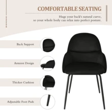 Goeurvant Elegant Curved-Back Upholstered Dining Chairs With Armrests And Metal Legs For Dining Room, Living Room, Office - Set Of 2 / Set Of 4 / Set Of 6 - Black - Black - View 5