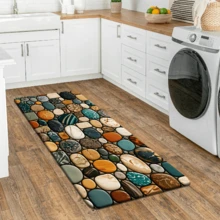 1/2/3pcs Pebble Pattern 2D Flat Print Kitchen Rug, Non-Slip Carpet Suitable For Kitchen, Bathroom, Hallway, Entryway, Dining Room And Other Home Decor Areas - Apricot - View 4