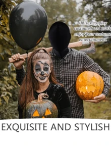 1pc Black Mask, Full Face Hood, Breathable Elastic Eye Opening Mask, Open Headwear Mask, Unisex Suitable For Halloween Party, Cosplay Costume, Carnival Night, Stage Performance - View 2