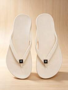 Unisex Arch Support Solid Color Beach Flip Flops, Neutral Vacation Sandals For Beach And Home, Spring Summer Autumn - White - Shoe Flower Style 3 - View 7