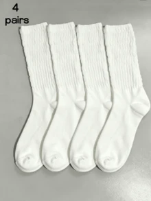 1/2/3/4 Pairs Crew Socks For Women Multipairs Cushioned Athletic Socks Retro Slouch Socks Mid Calf Rib Tube Socks - White - View 7
