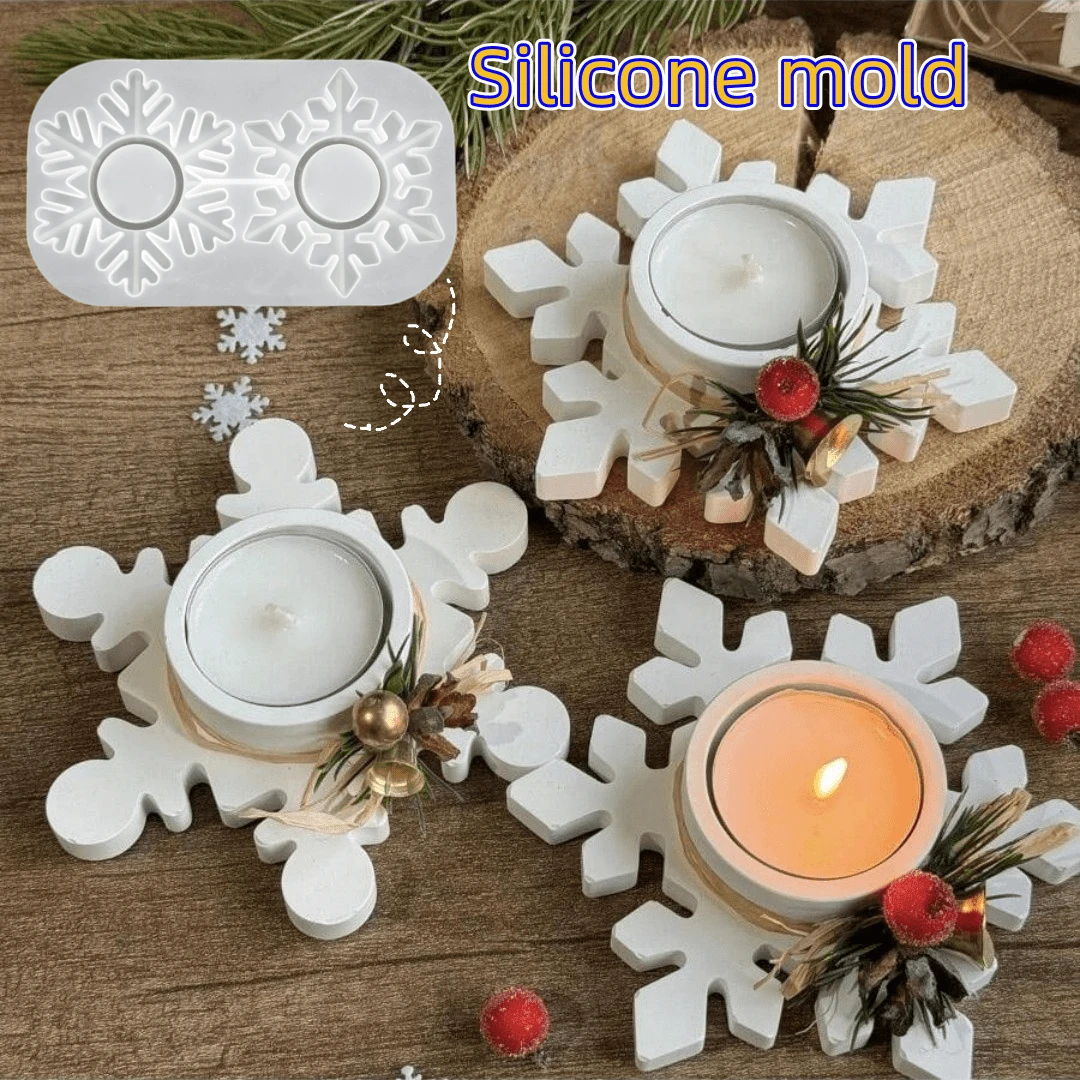 DIY 2件組雪花香氛蠟燭架矽膠模具，蠟燭架石膏模具，樹脂環氧樹脂鏡面模具 - 雪花燭台模具 - 查看 1