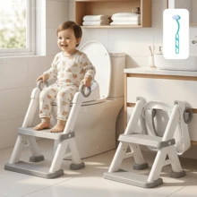 LOVEWE Unisex Toddler Potty Training Toilet, 2-In-1 Design With Step Stool, Soft Seat Pad & Splash Guard, Anti-Slip Structure, Perfect Holiday Gift For Kids - Gray - View 11