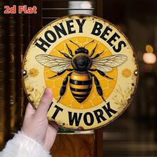 2D Flat Metal Surface Round Wall Decor Ornament, Bee Theme "Bee Collecting Nectar" American Vintage Iron Plaque, Size 20x20cm, Weather Resistant, Suitable For Indoor And Outdoor Use, Can Be Used For Garden, Farm, Beehive, Etc., Perfect Gift For Gardening Enthusiasts And Natural Style Home Decor, Featuring Bee Theme And Fun Font Design. - Bee - View 4