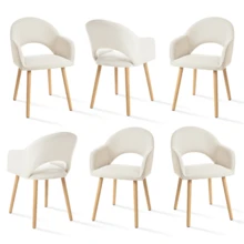 Goeurvant Modern Crescent-Back Upholstered Dining Chairs With Armrests And Solid Wood Legs For Dining Room, Living Room, Study - Set Of 2 / Set Of 4 / Set Of 6 -Cream/Corduroy - 白色 - 查看 13