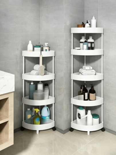 1pc Mobile Corner Triangular Shelf With Wheels, Available In Multiple Sizes, A Versatile Storage Rack Suitable For Bathrooms, Kitchens And Bedrooms.
