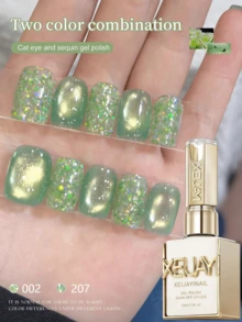 XEIJAYI 雙色 15ML 綠色甜美糖果閃粉美甲凝膠組，半永久浸泡式 UV LED 美甲沙龍 DIY 美甲凝膠，春季/夏季 - 彩色 - 查看 3