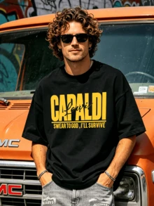 Men's Summer Casual Soft Round Neck Short Sleeve-Shirt,Yellow Lewis Capaldi Lyric Print Graphic Is Suitable Spring And Summer Wear. - Black - View 4