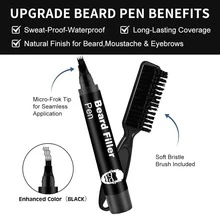 Waterproof Beard Filler Pen Set For Men - Long-Lasting Coverage, Creating Clean, Natural-Looking Beards - Includes Brush, Perfect Gift - Beard Comb + brush - View 3