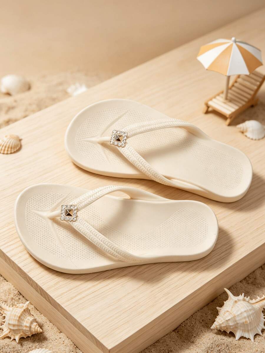 Unisex Arch Support Solid Color Beach Flip Flops Neutral Vacation Home Spring Summer Autumn Flip Flops Women