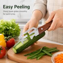 Two Pieces Heavy-Duty Stainless Steel Peeler And Slicer Set, With Wooden Handles And Straight Blade Design. Suitable For Sugarcane, Fruits, And Vegetables. A Versatile And Durable Peeling Tool And Vegetable Slicer, Ideal For Parties And Picnics. - Multicolor - View 7