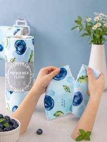 20pcs/Roll Blueberry Print Kitchen Dish Cloths, Washable Reusable Oil-Absorbent Lint-Free Quick-Dry Non-Stick, Suitable For Kitchen, Dorm, BBQ, Picnic, Camping, RV, Hiking And Road Trip, Essential For Summer Outdoor Travel - Multicolor - View 2