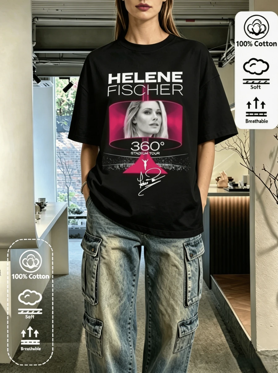 Camiseta Helene Fischer 360° Stadion Tour 100% algodón para mujer, camiseta gráfica de concierto de la cantante alemana, top negro informal de manga corta para fans - Schwarz - Ver 1