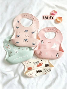 1/2 peças Babas de Silicone para Bebé - Macias, Ajustáveis, Resistentes a Fervura, Portáteis, Design de Animal de Desenho Animado, Adequadas para Uso Diário, Passeios e Alimentação - Multicolorido - Ver 1