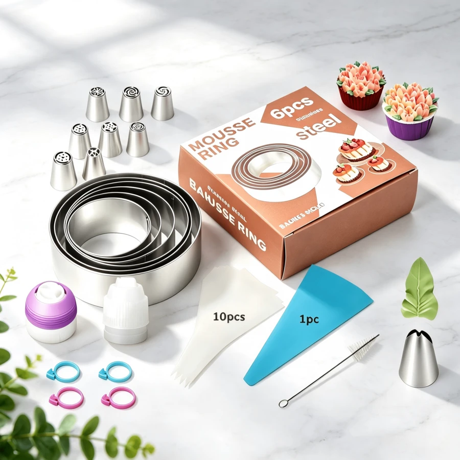 27-Piece Stainless Steel Mousse Ring And Piping Set, DIY Mousse, Mini Cake Tart Rings, Round Tiramisu Rings, Kitchen Pastry Baking Tools, Suitable For Holiday Parties And Family Activities. - View 1
