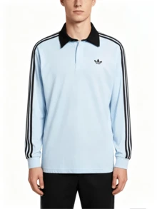 adidas originals RUGBY 純棉透氣舒適親膚運動休閒寬鬆長袖Polo衫男款 - 淺藍色 - 查看 1